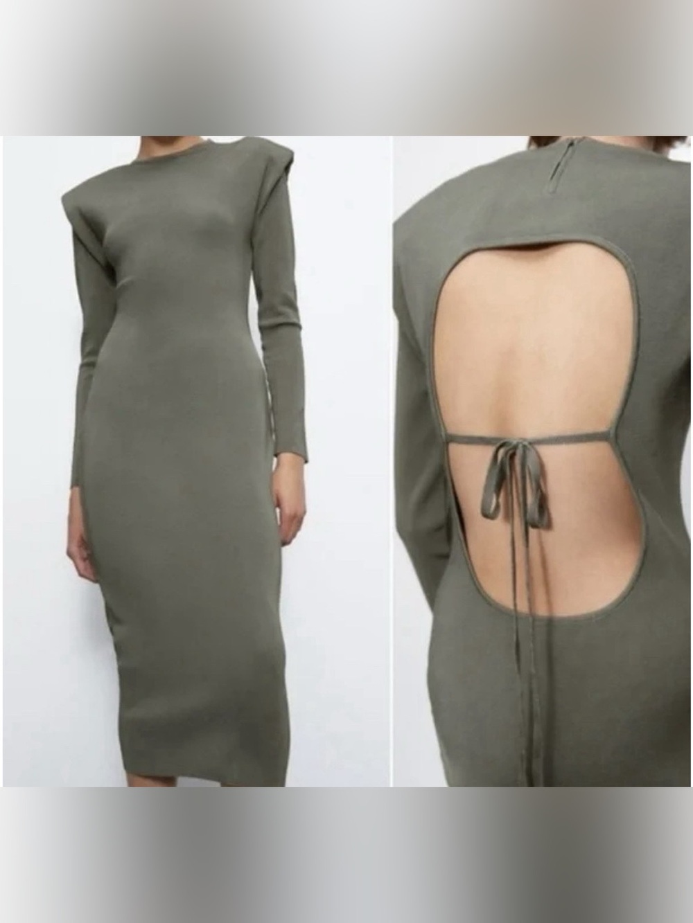 Zara Olive Open-Back Midi Dress
